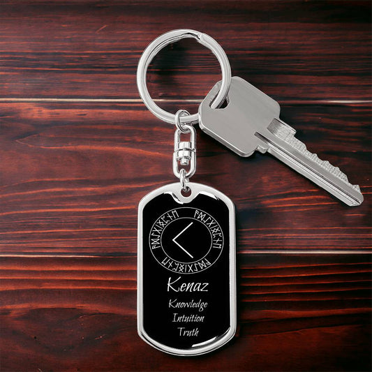 Runes of Knowledge Keychain in Silver or Gold - Kenaz