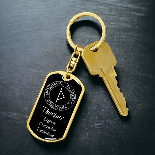 Runes of Defense Keychain in Silver or Gold - Thurisaz