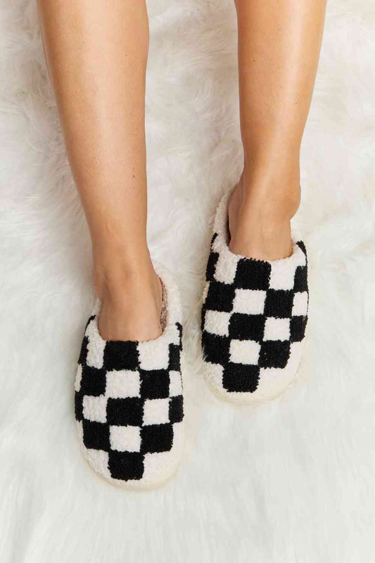 Avril Checkered Plush Slide Slippers