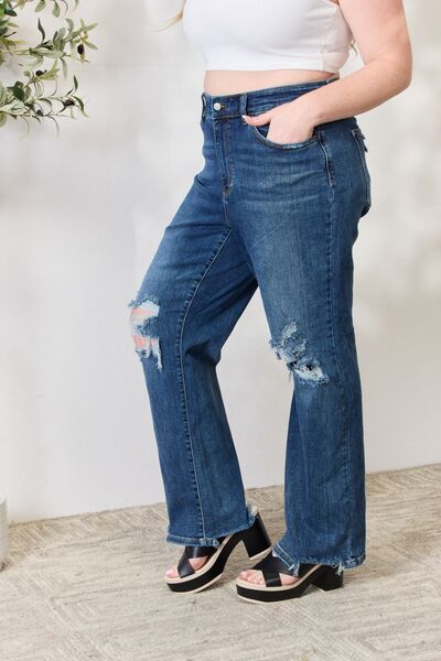 Starla High Waist Distressed Straight Jeans